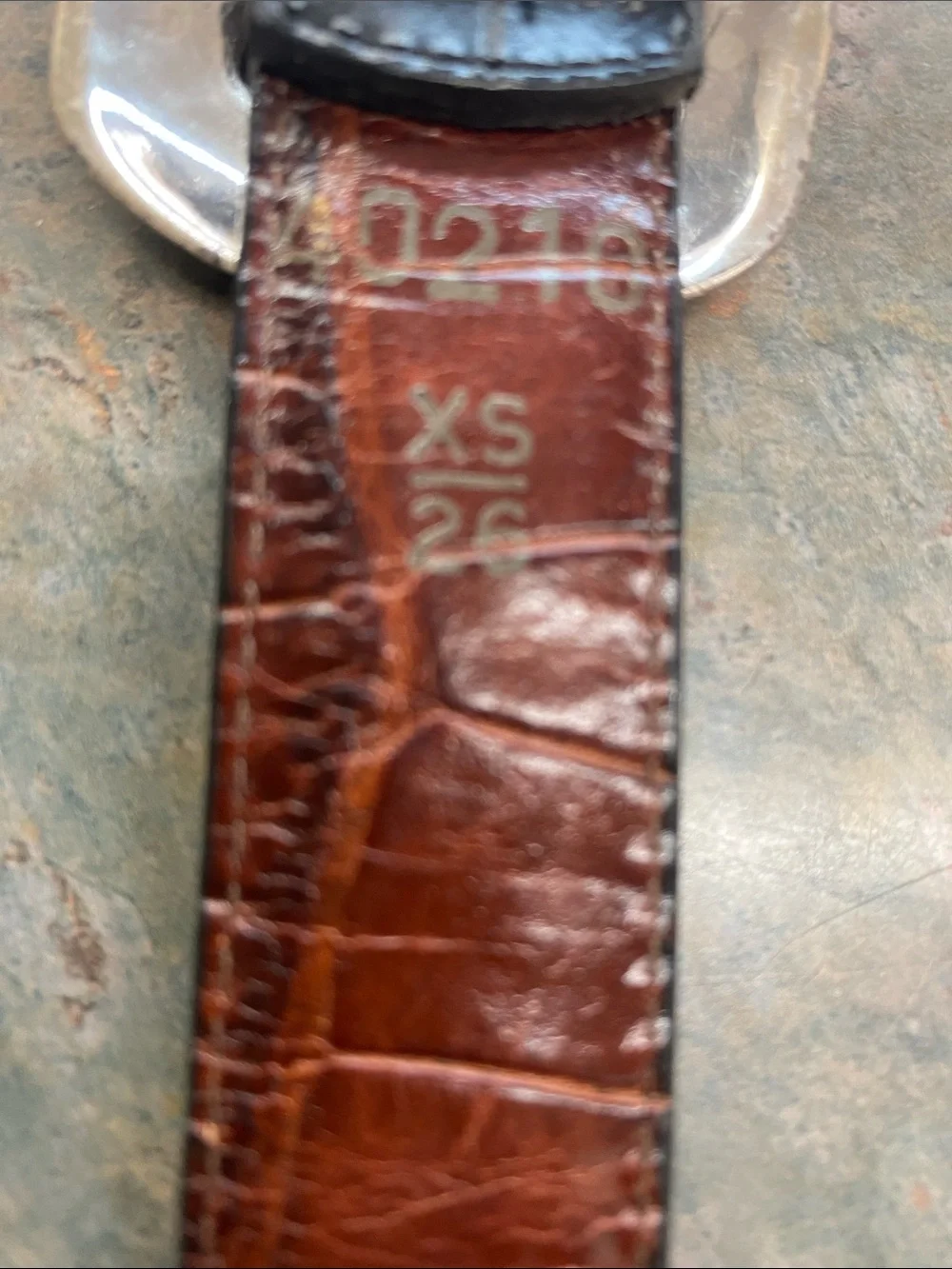 Croc-Effect Black Leather Belt with Ornate Gold Buckle
